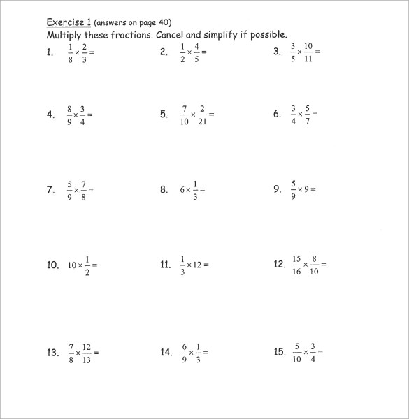 basic multiplying fractions worksheet 