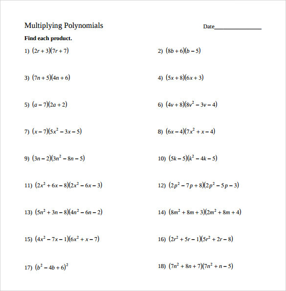 Algebra Multiplication And Division Worksheets