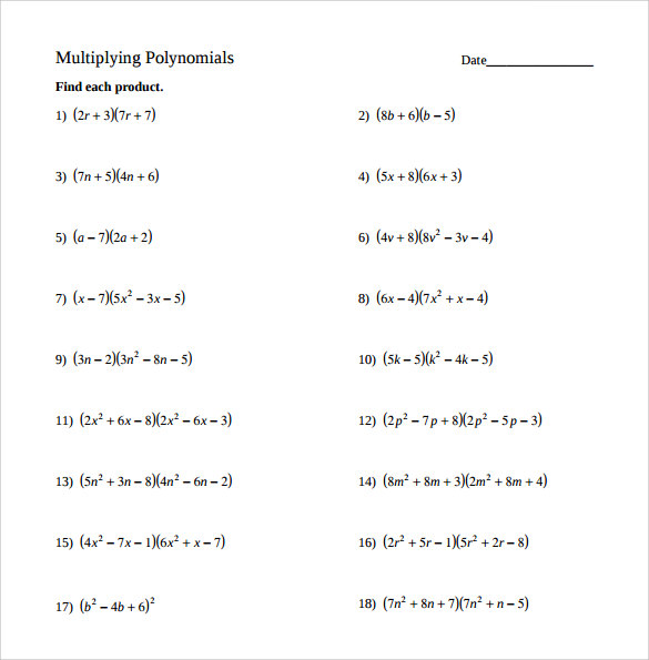 11 Sample Algebraic Multiplication Worksheets Sample Templates