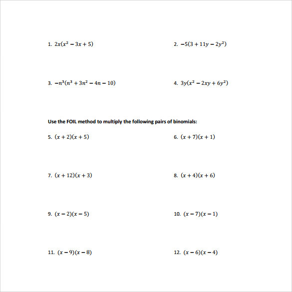 simple algebraic multiplication worksheet