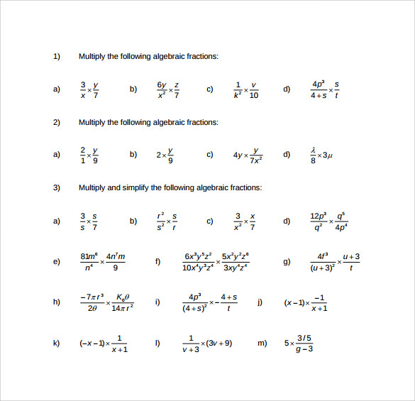 Multiplication Of Algebraic Expressions Class 7 Worksheets