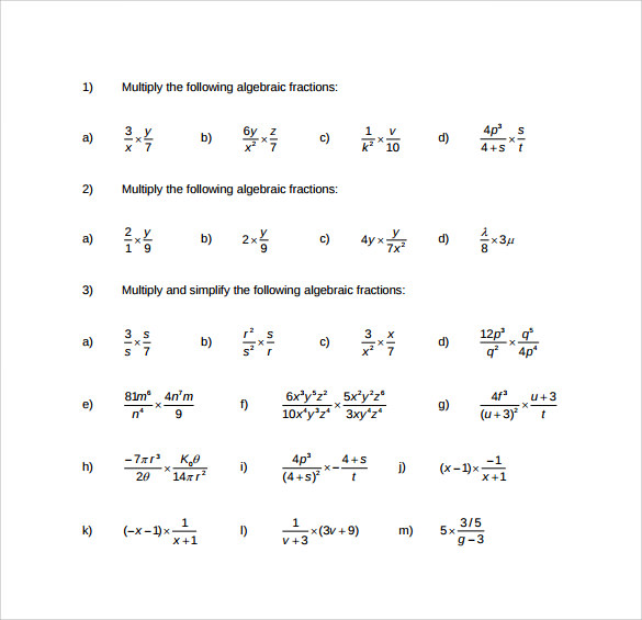 11 Sample Algebraic Multiplication Worksheets Sample Templates