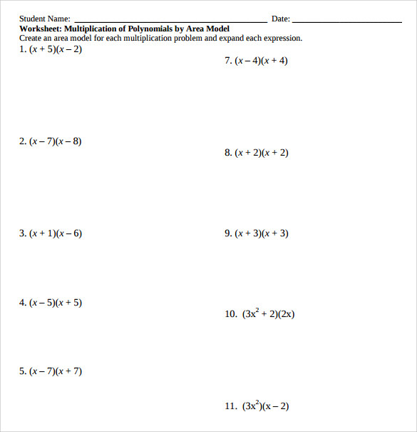 sample algebraic multiplication worksheet