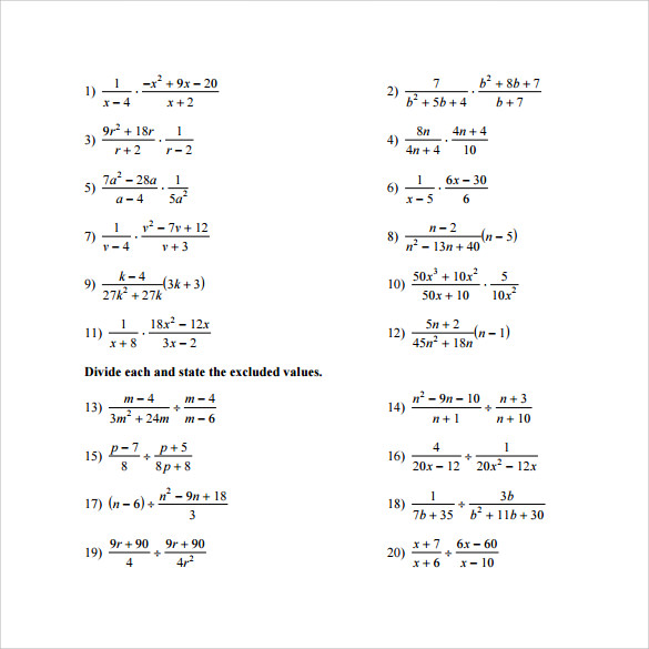 11 Sample Algebraic Multiplication Worksheets Sample Rational Expressions Simplifying Rational