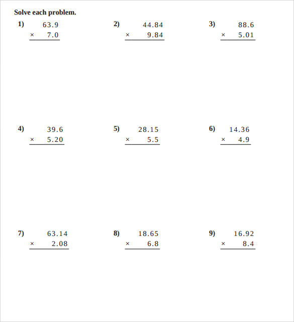 free 8 sample multiplying decimals vertical worksheet templates in pdf