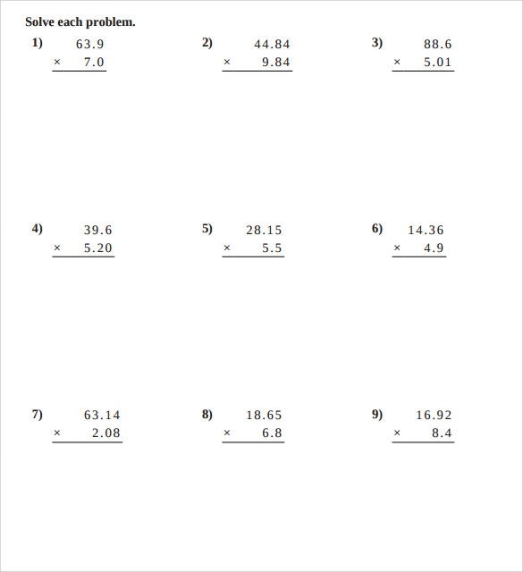 FREE 8 Sample Multiplying Decimals Vertical Worksheet Templates In PDF