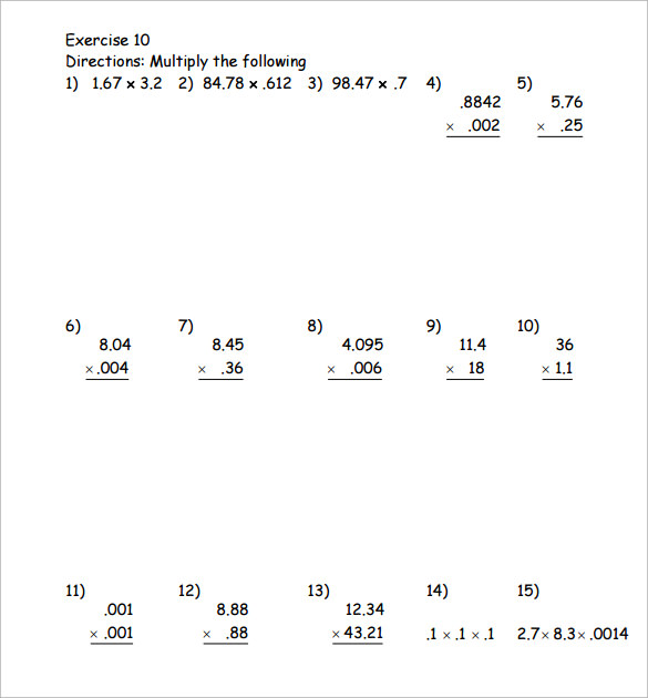 free 8 sample multiplying decimals vertical worksheet