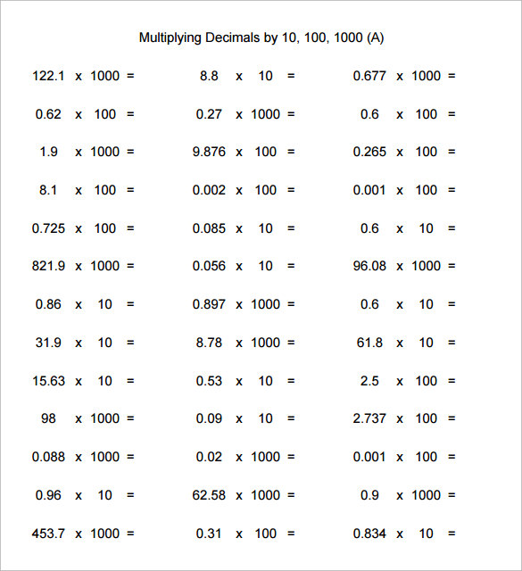 simple multiplying decimals vertical worksheet