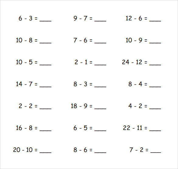 7 sample horizontal subtraction facts worksheets sample