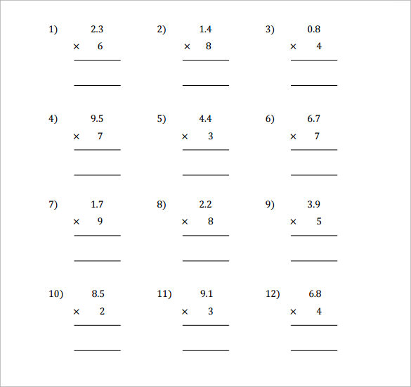 multiplying decimals vertical worksheet sample