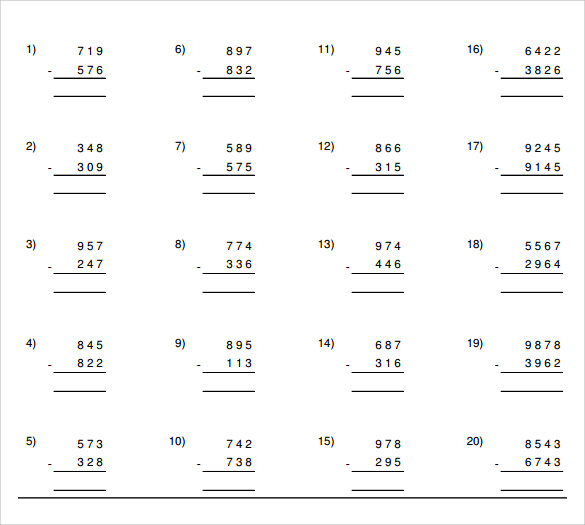 simple vertical subtraction worksheet
