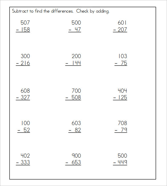 Subtraction With Zero Difficulty Worksheet