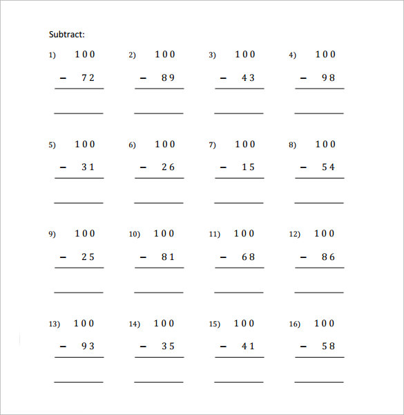 11+ Sample Subtraction Across Zeros Worksheets  Sample Templates