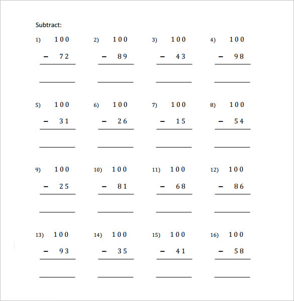 11 Sample Subtraction Across Zeros Worksheets Sample Templates