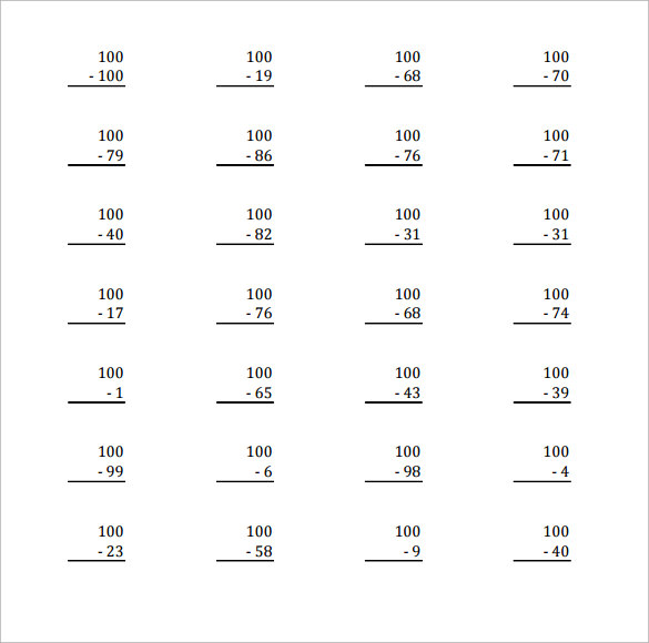 FREE 10+ Sample Subtraction Across Zeros Worksheet in MS Word | PDF