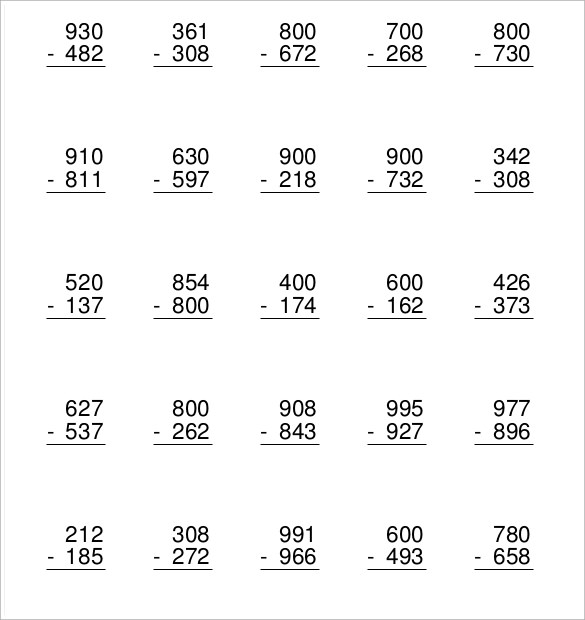 FREE 10+ Sample Subtraction Across Zeros Worksheet in MS Word | PDF