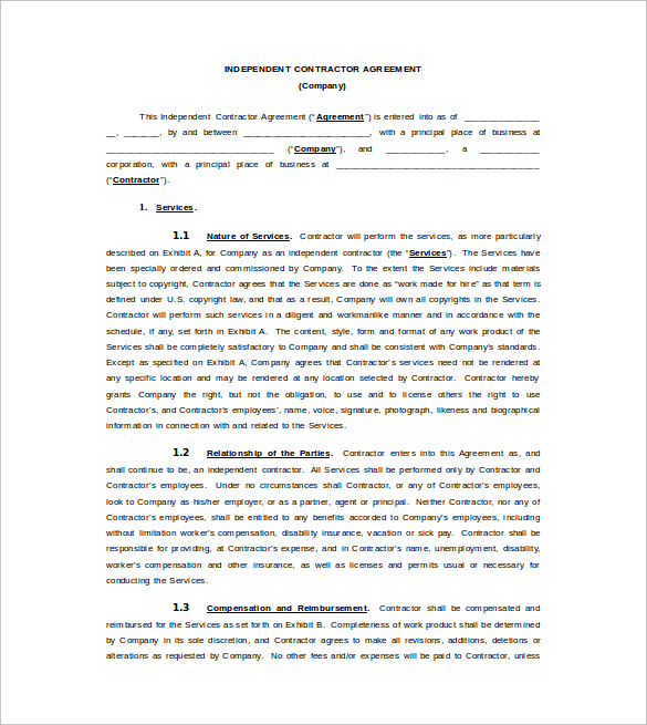independent consultant contract word template free download 