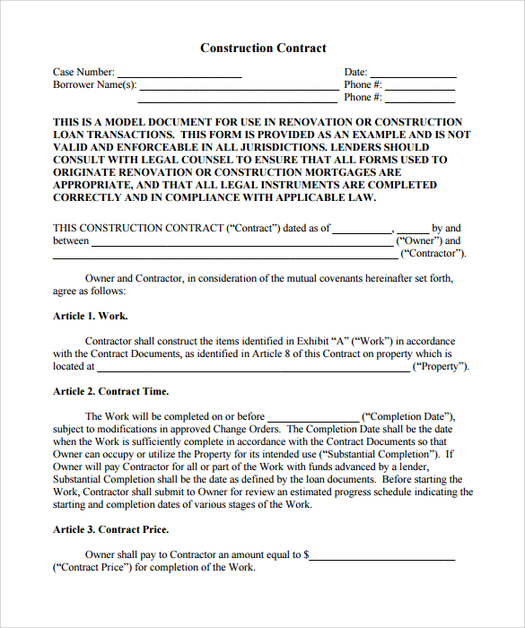 renovation construction contract template