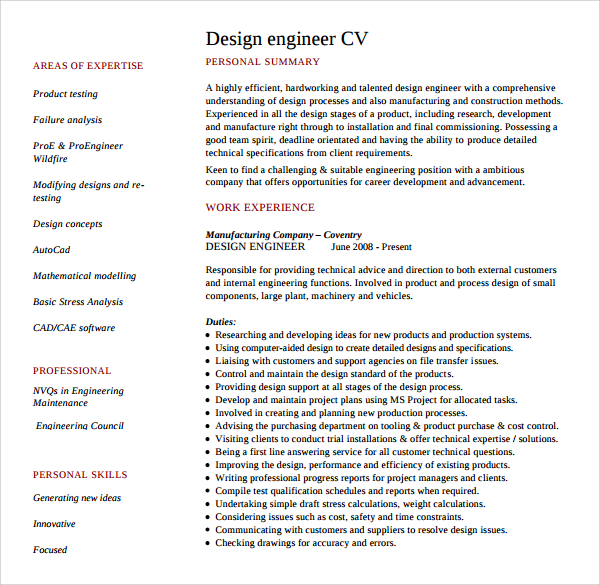 design engineer cv template