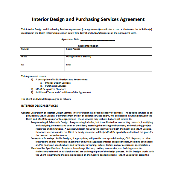 Interior Design Contract Template 12 Download Documents