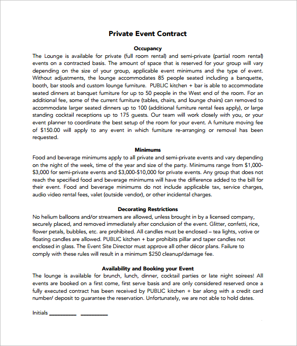 private event contract pdf template free download