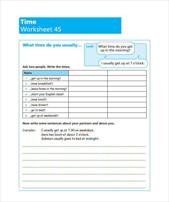 time worksheet pdf