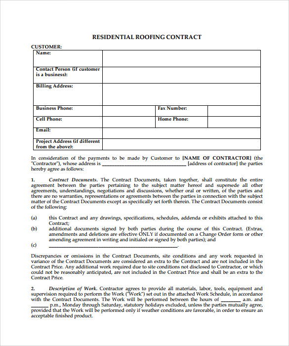 FREE 13  Roofing Contract Templates in PDF MS Word Google Docs Pages