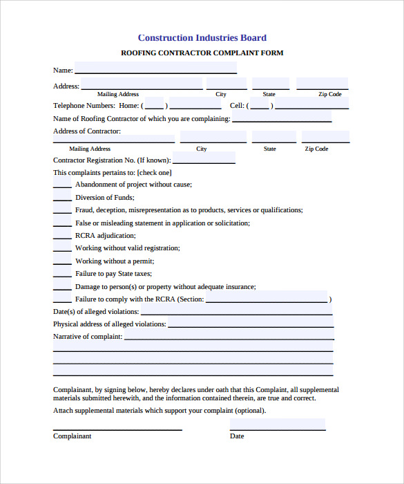 Roofing Contract Form Template