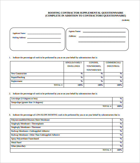 free roof proposal form