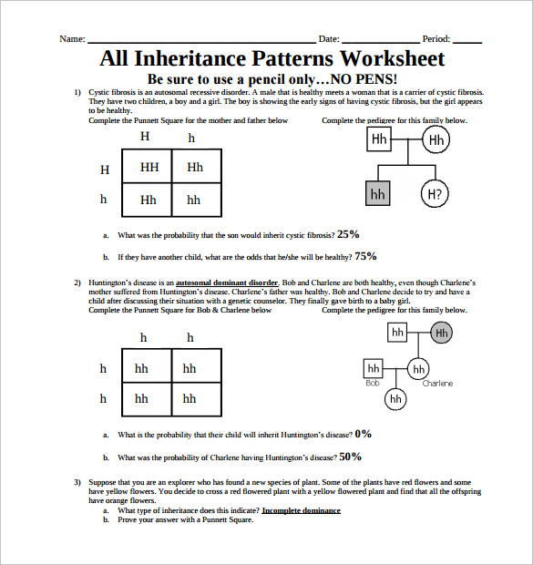 inheritance pattern worksheets