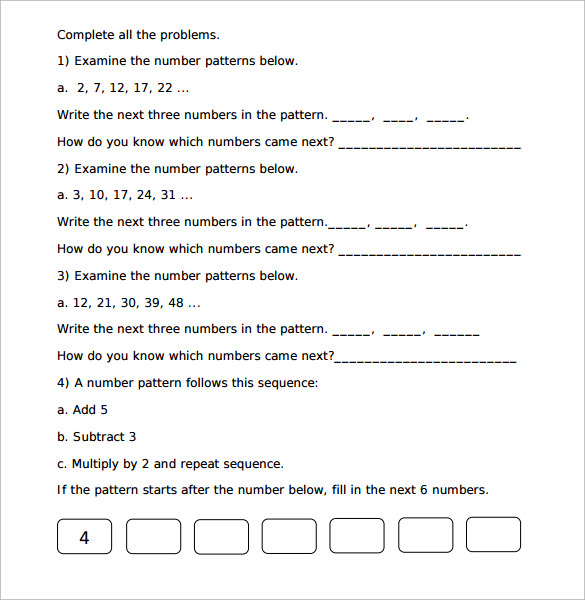 pattern worksheet sample 