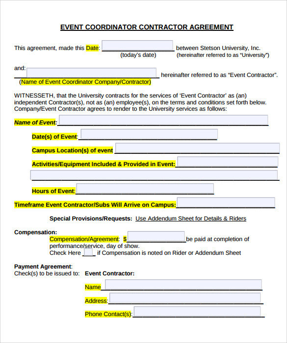 Free Printable Event Planning Contracts Free Printable Templates