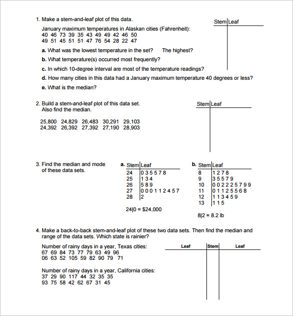 general statistics worksheet