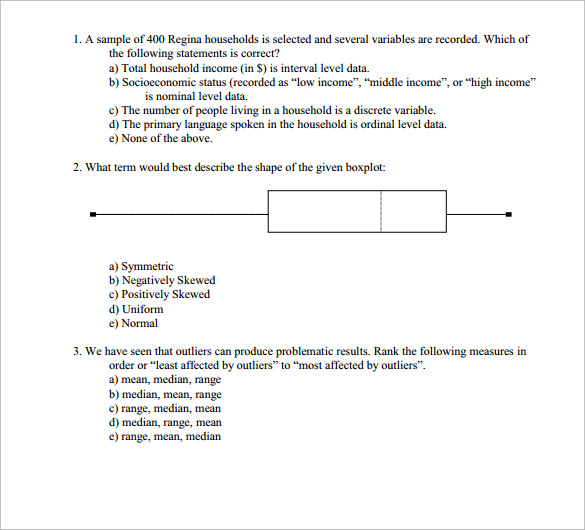 worksheet of statistics