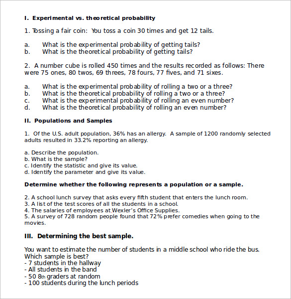 15+ Sample Statistics Worksheets | Sample Templates