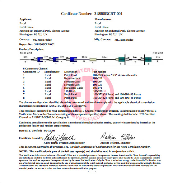 certificate of conformance sample