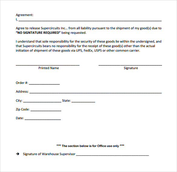 printable ups signature release form