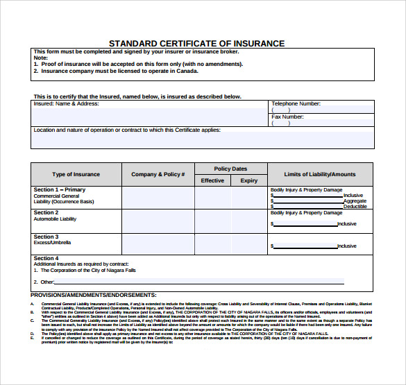 FREE 15 Certificate Of Insurance Templates In PDF MS Word