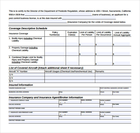 sample certificate of insurance template