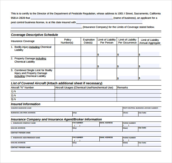 FREE 15  Certificate of Insurance Templates in PDF MS Word