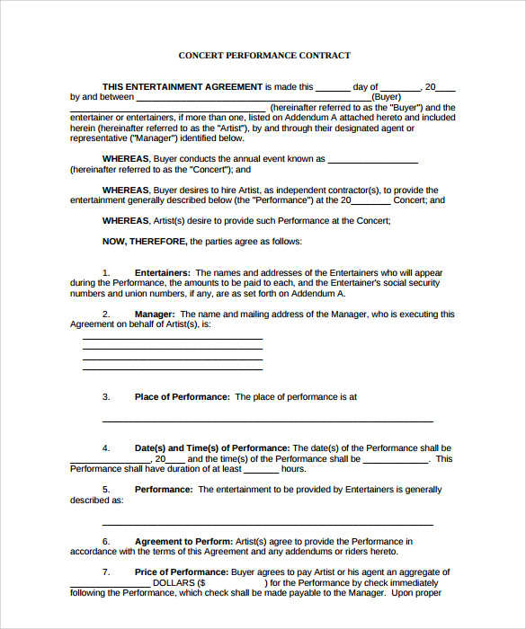 Printable Music Performance Contract Template Classles Democracy