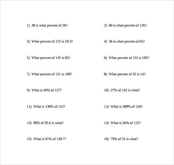 Percentage Of A Number Worksheet