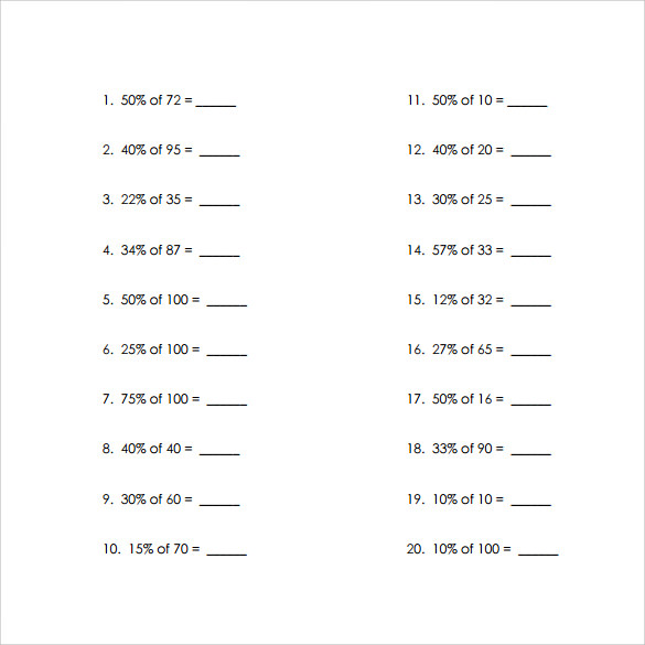 free 13 percents worksheet templates in pdf ms word