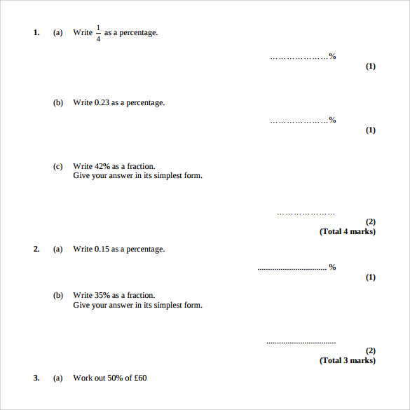 sample percents worksheet