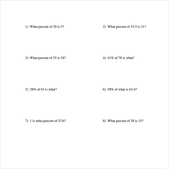 quick sheet for figuring percentages