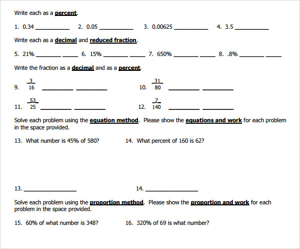 percents worksheet download