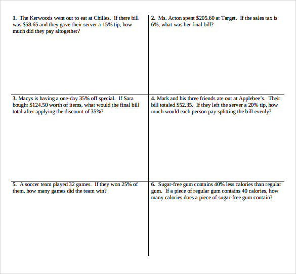 Percentage Increase And Decrease Worksheet