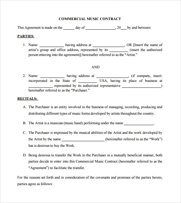 Printable music contract template