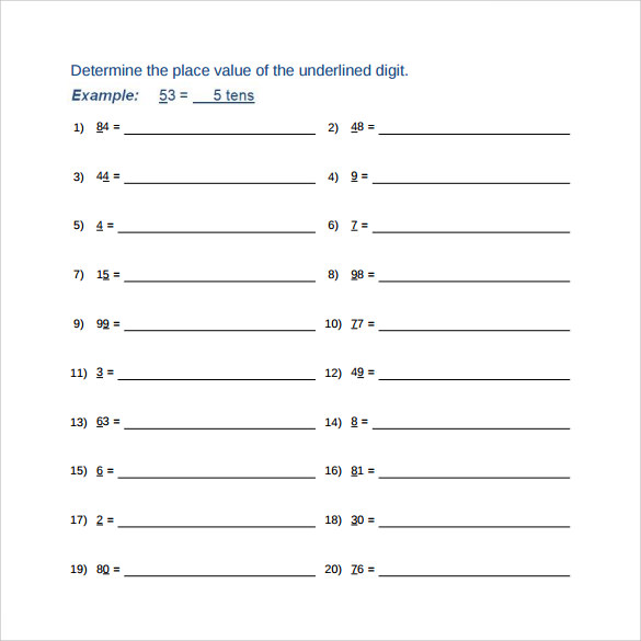 place value worksheet for grade 1