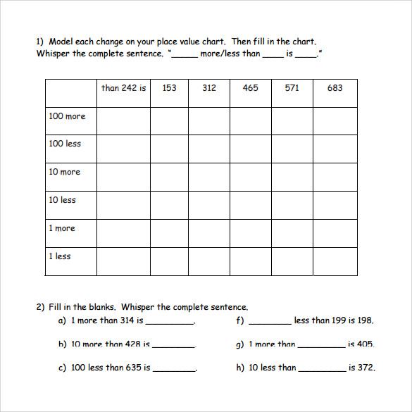 Place Value Chart Worksheet